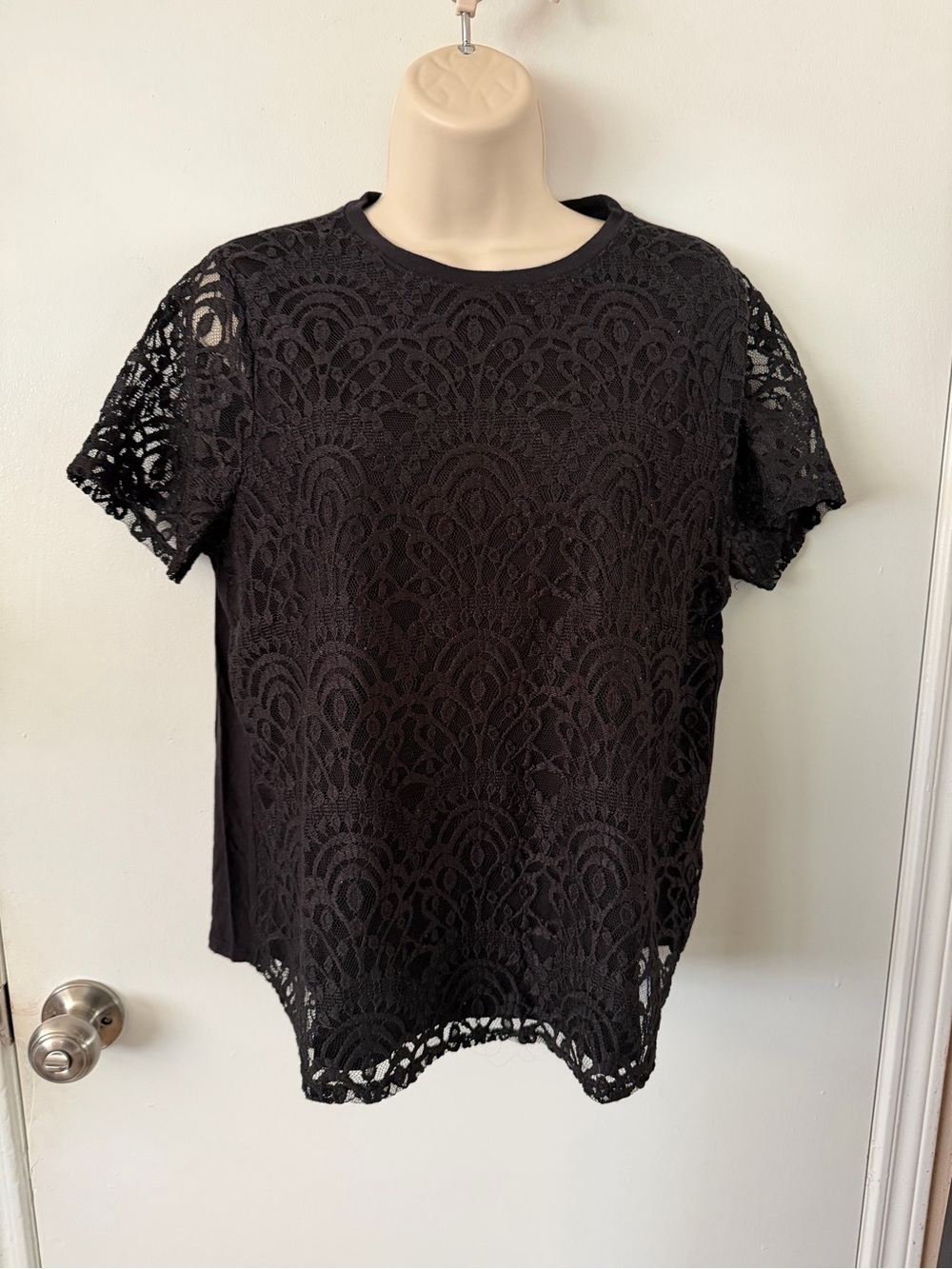 Apt. 9 Black Lace Short Sleeve Top - M